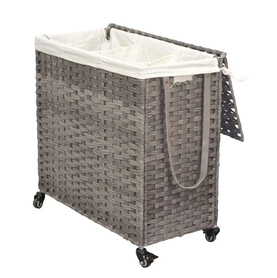 Wäschetruhe auf Rollen in Grau Kunstrattan - Henrietta