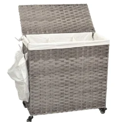 Wäschetruhe auf Rollen in Grau Kunstrattan - Henrietta