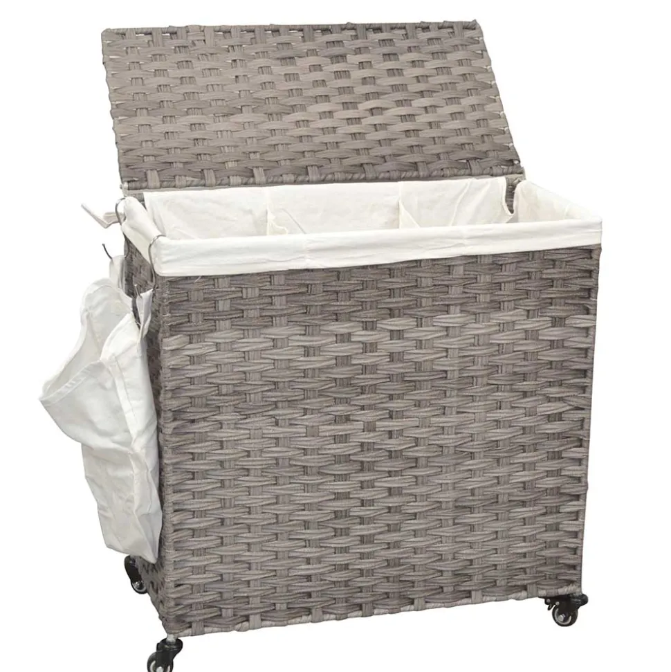 Wäschetruhe auf Rollen in Grau Kunstrattan - Henrietta