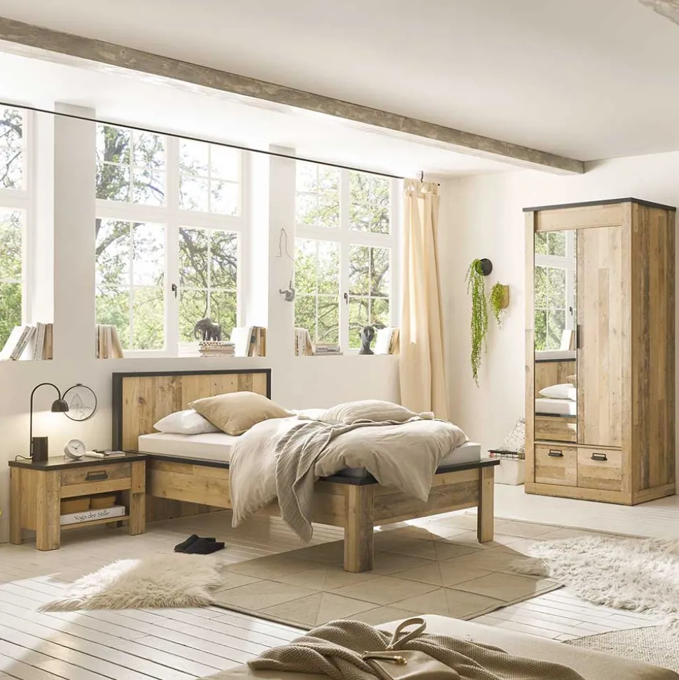 90x200 Bett & Nachttisch & Schrank - Naiavio (dreiteilig)