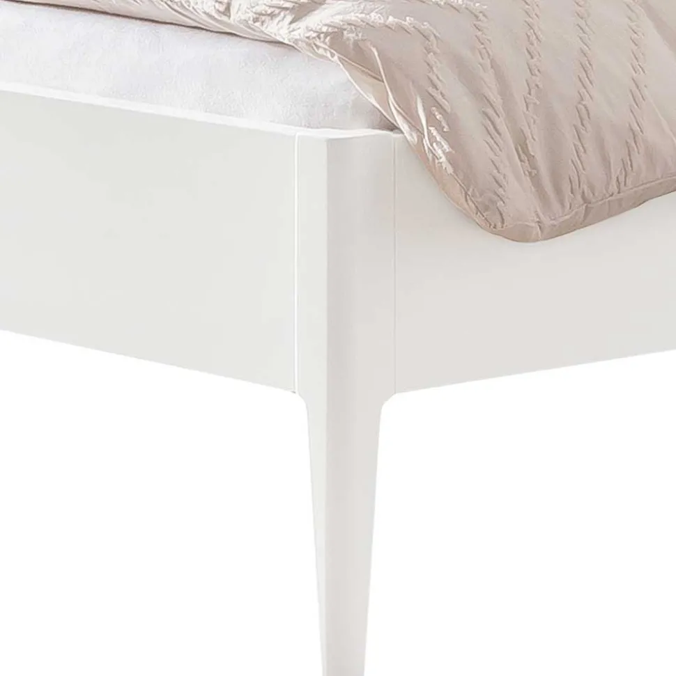 140x200 Bett in Weiß aus Buche & Kunstleder - Shian