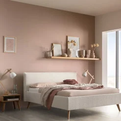 140x200 Bett mit Boucle Bezug in Creme - Leya