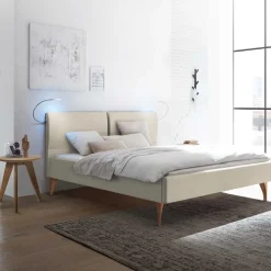 140x200 Bettgestell gepolstert in Beige - Duarto