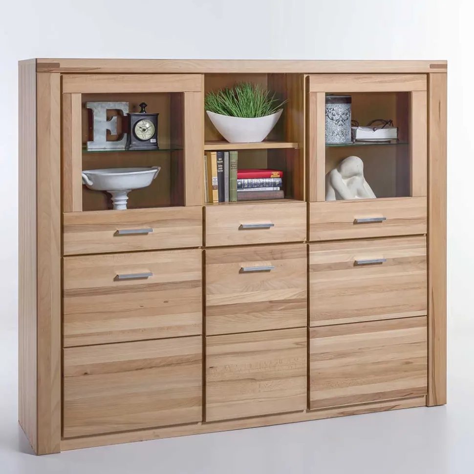 158x140 cm Kernbuche Highboard 5-türig - Uhelia
