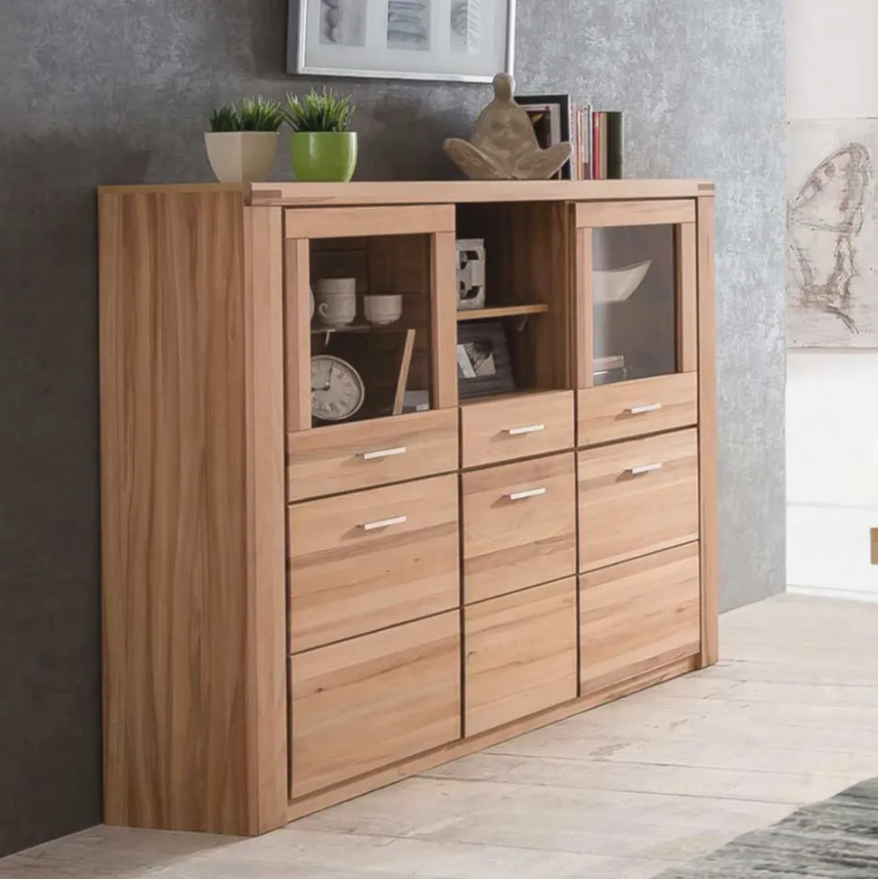 158x140 cm Kernbuche Highboard 5-türig - Uhelia