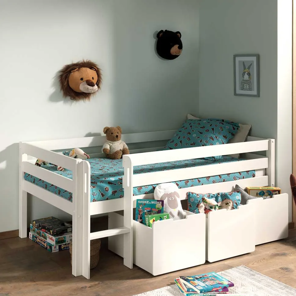 90x200 Hochbett in Weiß - 83 cm hoch - Renema