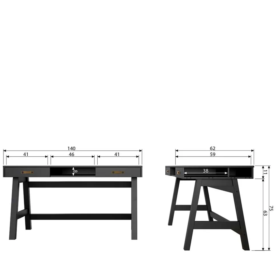 140x62 Kiefernholz Schreibtisch in Schwarz - Ilvessino