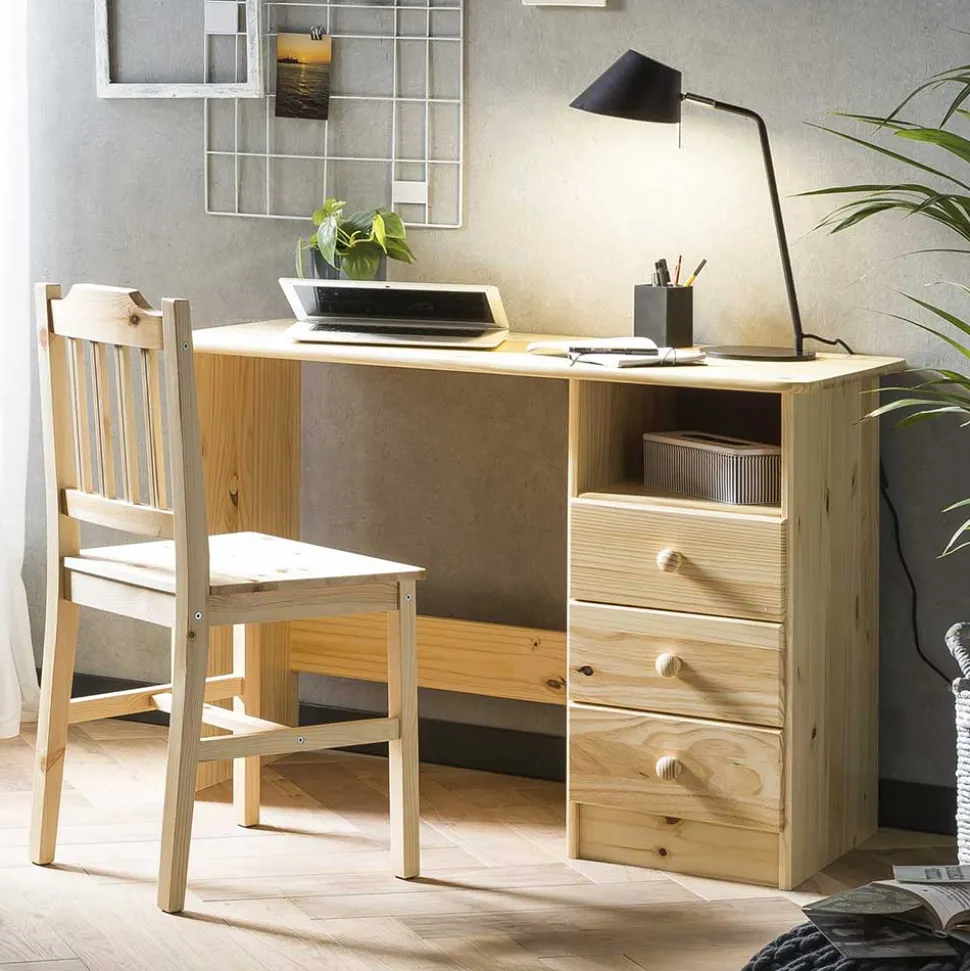 110x54 Kleiner Schreibtisch aus Kiefer Massivholz - Bibulath