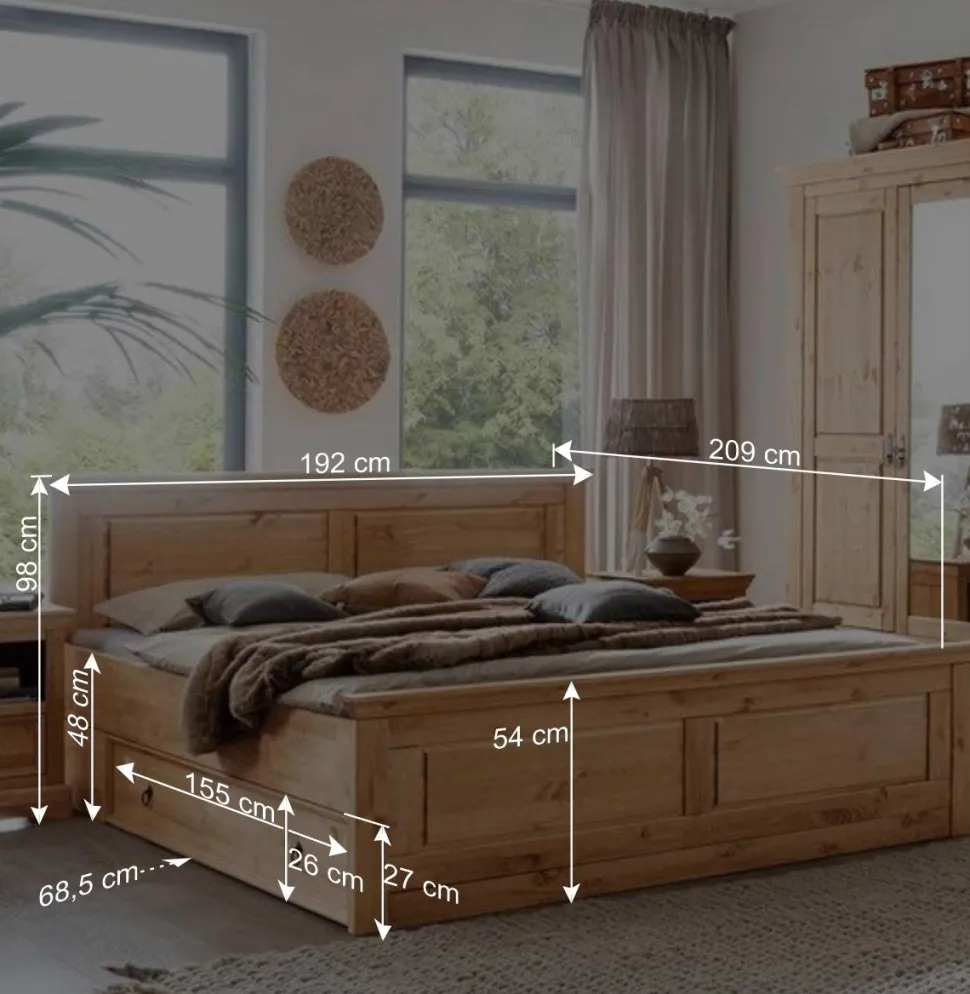 180x200 Landhausbett aus Kiefer gebeizt & geölt - Voeca