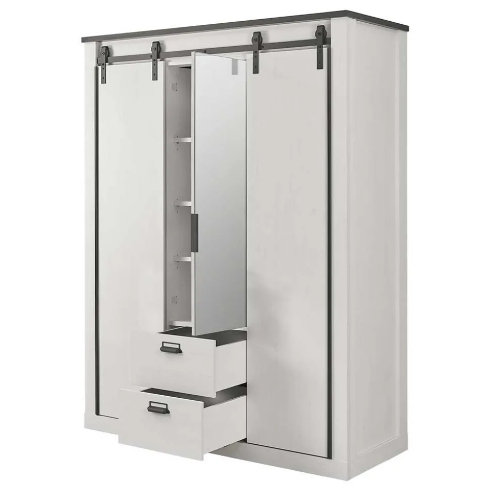 140x200 Modern Country Bett & Schrank - Tramos (vierteilig)