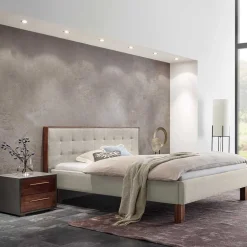 140x200 Polsterbett in Beige und Nussbaum - Kyras
