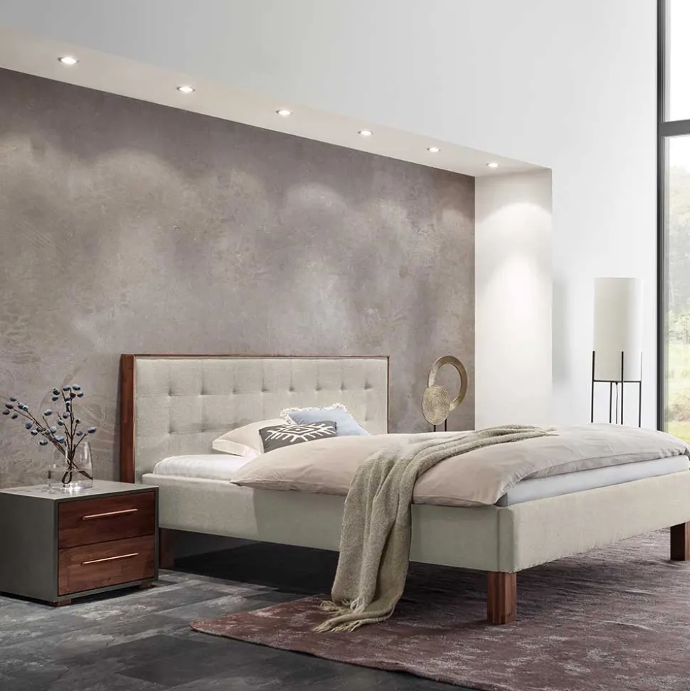 140x200 Polsterbett in Beige und Nussbaum - Kyras