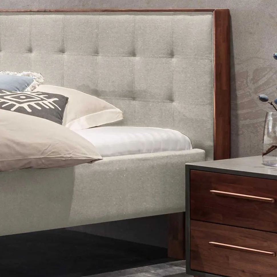 140x200 Polsterbett in Beige und Nussbaum - Kyras