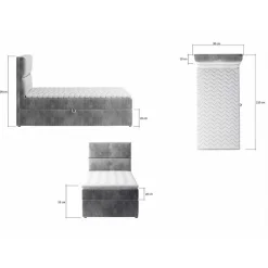 90x200 Polsterbett in Grau - Pandaua