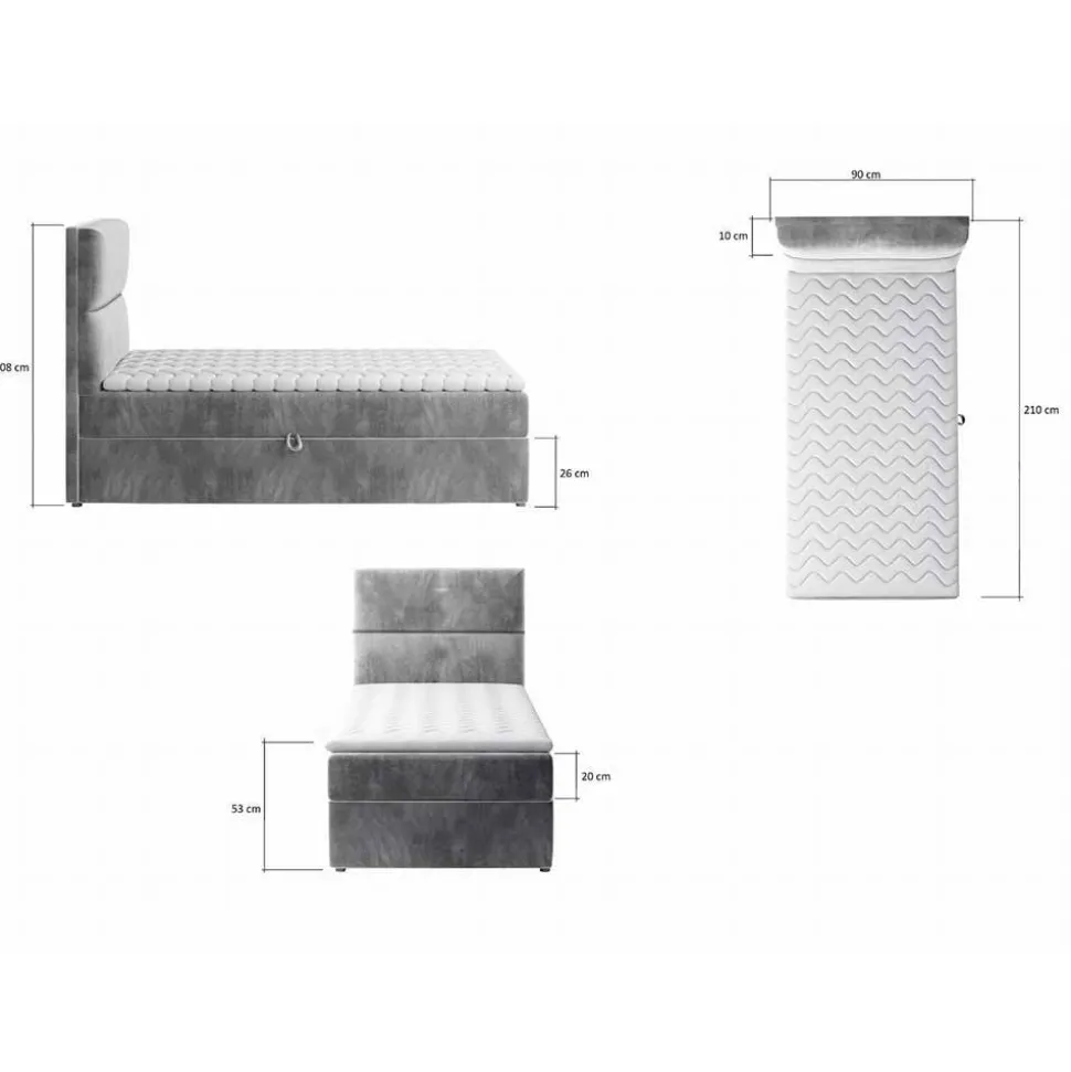 90x200 Polsterbett in Grau - Pandaua