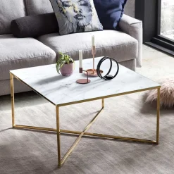 80x80 Quadrat Couchtisch in Marmor Optik & Gold - Hulmane