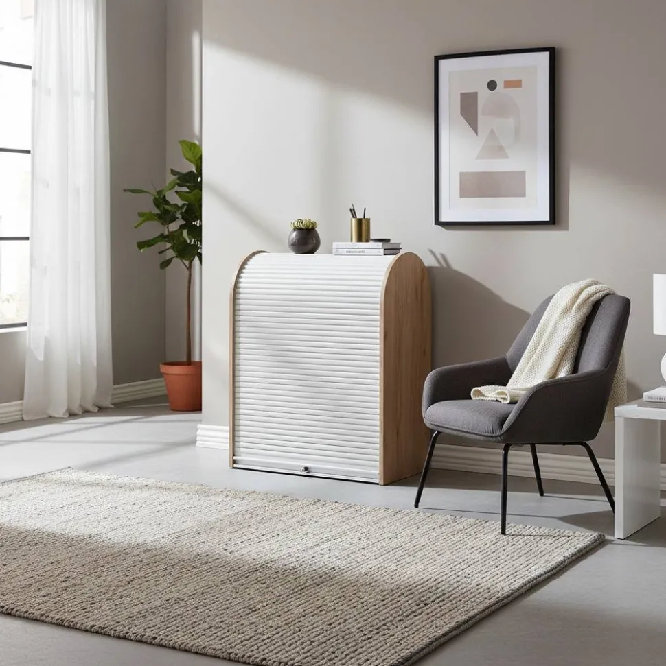 80x100 Rollladenschrank in Weiß & Eiche - Norwich