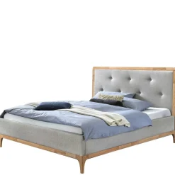 140x200 Stoffbett in Grau mit Holz - Palmiro