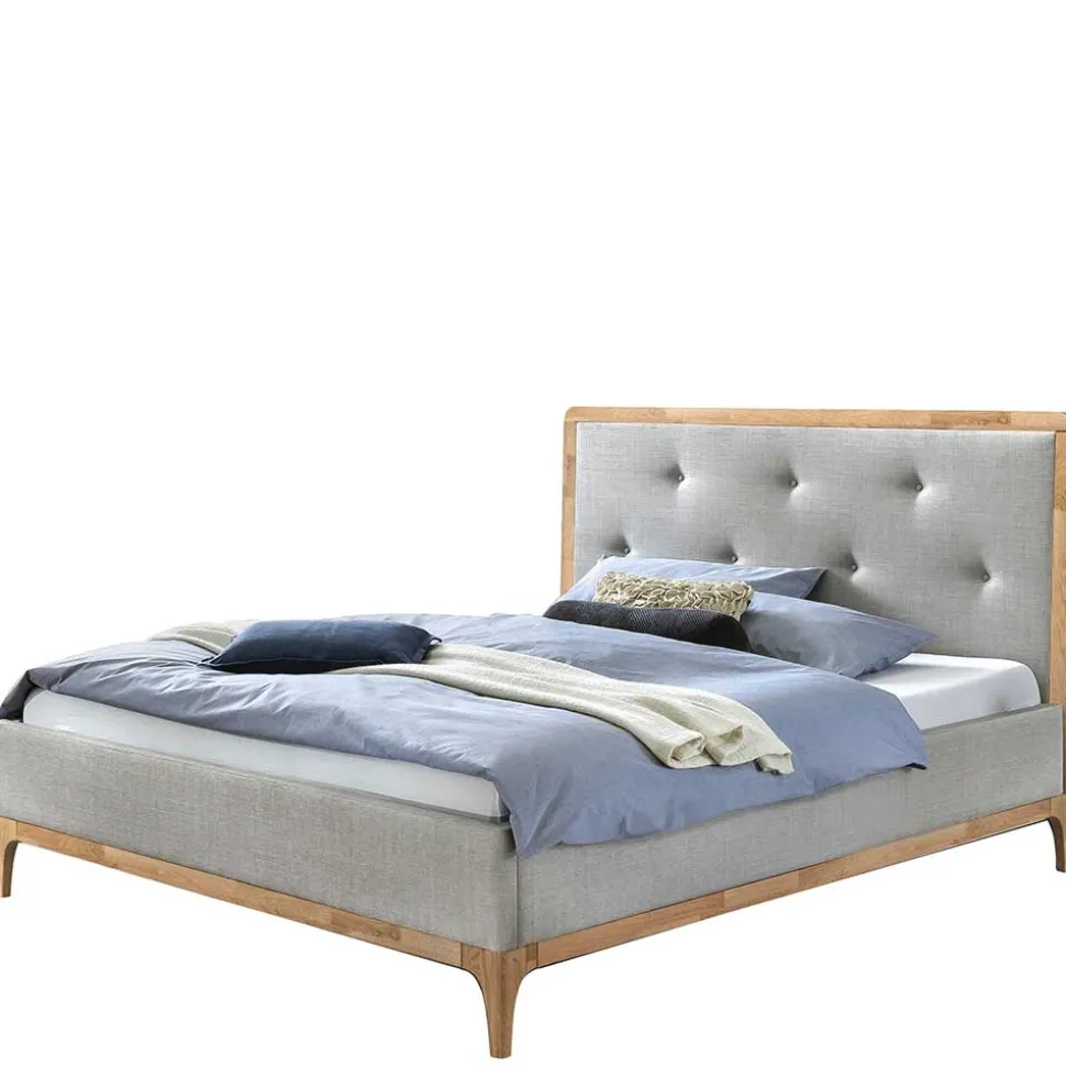 140x200 Stoffbett in Grau mit Holz - Palmiro