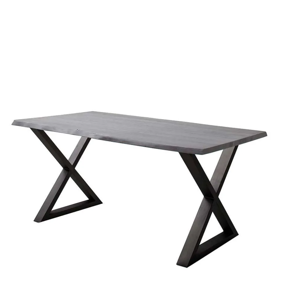 X-Bein Esszimmertisch mit Baumkante in Grau - Korcula