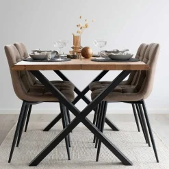 X-Fuß Esszimmertisch & Stühle - Zia (fünfteilig)