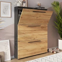 100x129x19 3 Klappen Schuhschrank in Wildeiche NB - Catrizia