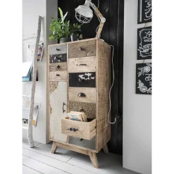 55x110x33 Altholz Hochkommode mit 11 Schubladen - Conville