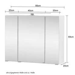 80x64x20 Bad Hängeschrank mit Spiegeltüren - Dastroz