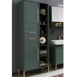 67x184x33 Bad Hochschrank in Dunkelgrün & Gold - Aqua