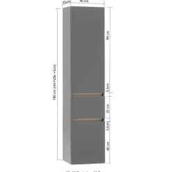 40x185x35 Bad Hochschrank in Grau mit Wildeiche - Agiruan