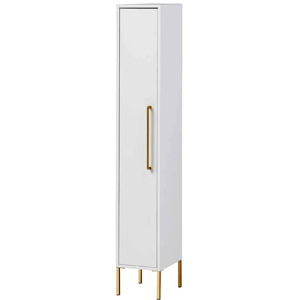 25x155x30 Bad Hochschrank in Weiß & Gold - Nuszaleva