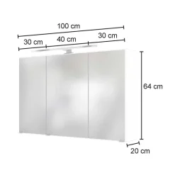 100x64x31 Bad Spiegeltürenschrank in Weiß - Misbonas