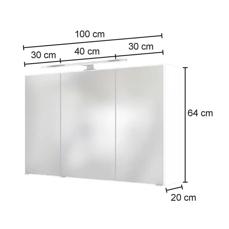 100x64x31 Bad Spiegeltürenschrank in Weiß - Misbonas