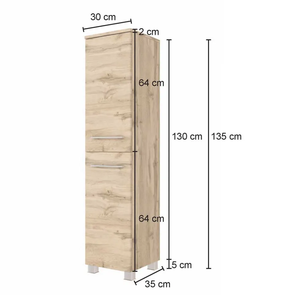 30x130x35 Badezimmer Midischrank stehend oder hängend - Lemnas