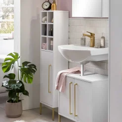 30x131x22 Badschrank in Weiß & Gold - Nuszaleva I