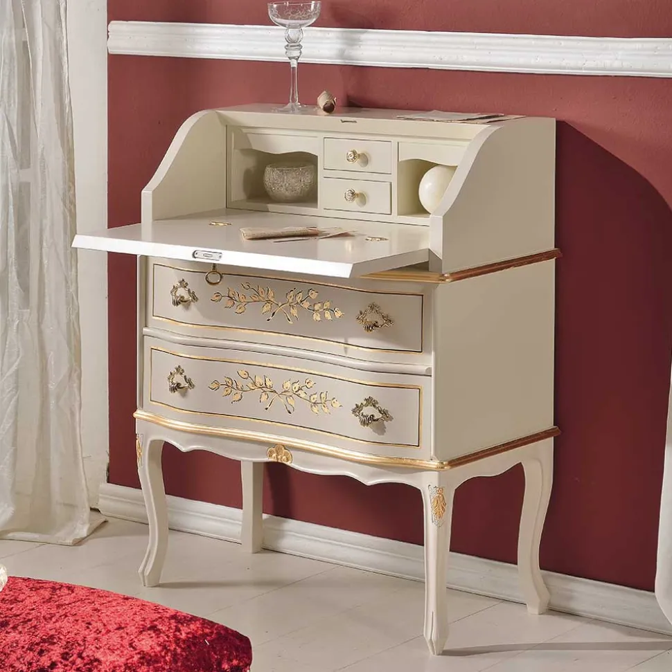 75x88x35 Barock Sekretär in Weiß & Gold - Iviada