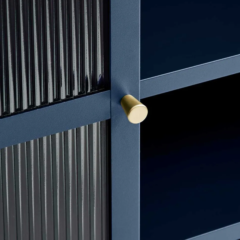 110x140x40 Blaues Stahl Highboard mit Glastüren - Atos