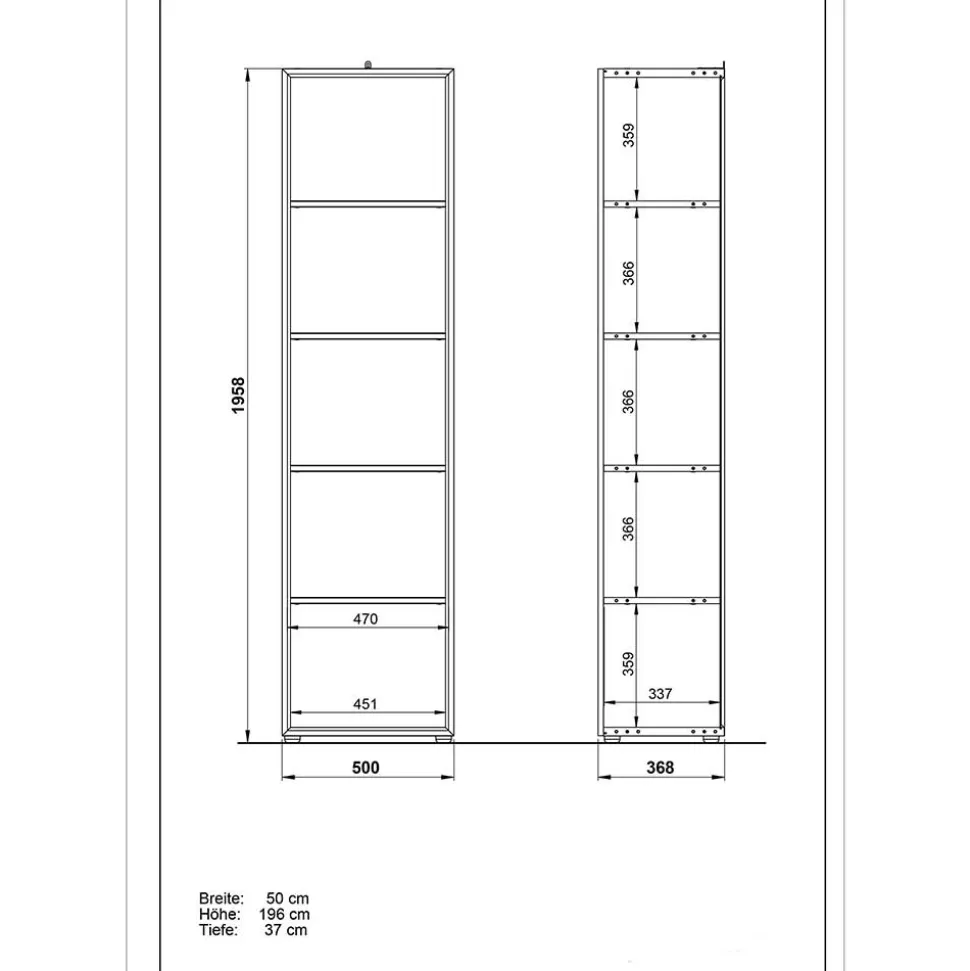 50x196x37 Büroregal mit 5 Fächern - Fidania