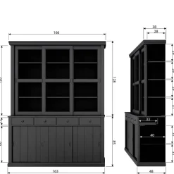 166x215x48 Buffetschrank in Schwarz Kiefer - Nariosca