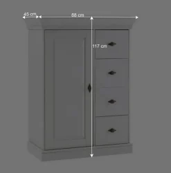 88x117x45 cm Hochkommode mit vier Schubladen - Eshelas