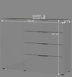 134x101x42 cm Kommode in Weiß mit Glas - Rufu