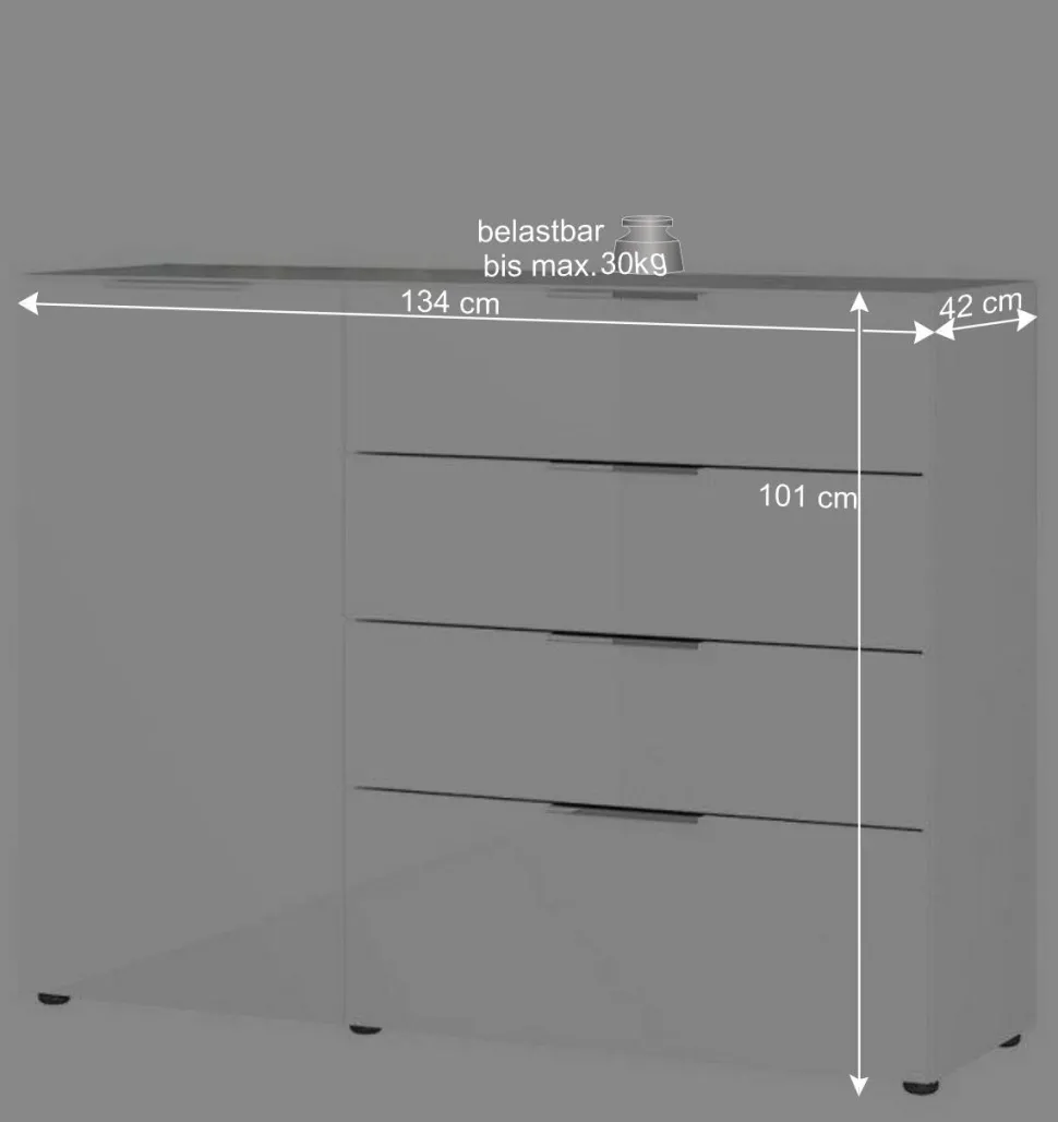 134x101x42 cm Kommode in Weiß mit Glas - Rufu