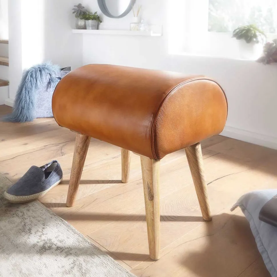 45x53x40 cm Leder Hocker mit Holzbeinen - Brian