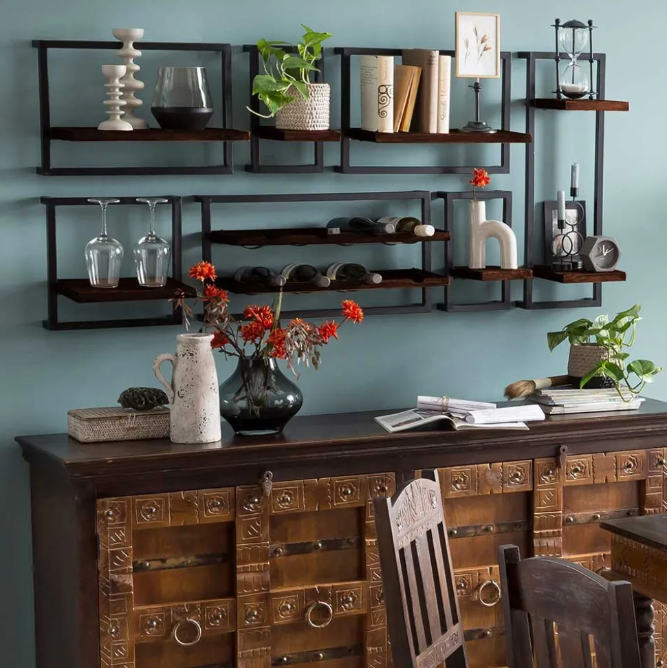 30x80x11 cm Metall Wandregal mit zwei Ablagen - Solapura