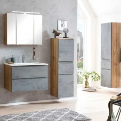 130x40x35 cm Midi Badschrank in Beton & Wildeiche - Mia