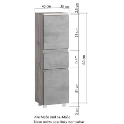 130x40x35 cm Midi Badschrank in Beton & Wildeiche - Mia