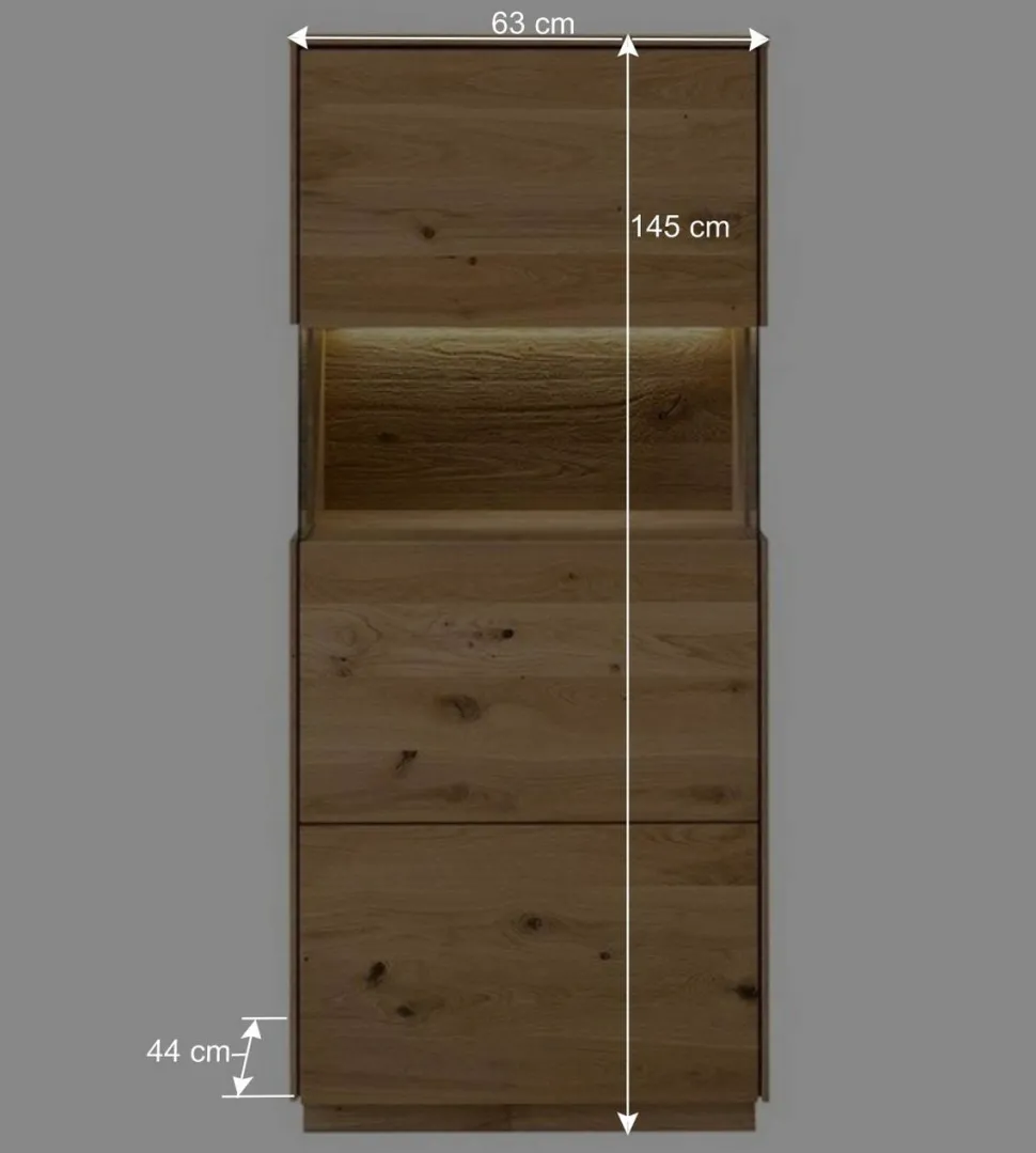63x145x44 cm 1-türiger Vitrinenschrank aus Massivholz - Obinson