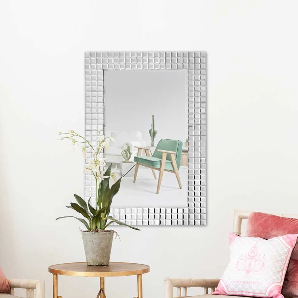 60x90x4 cm Wandspiegel mit Mosaik Rahmen - Solu