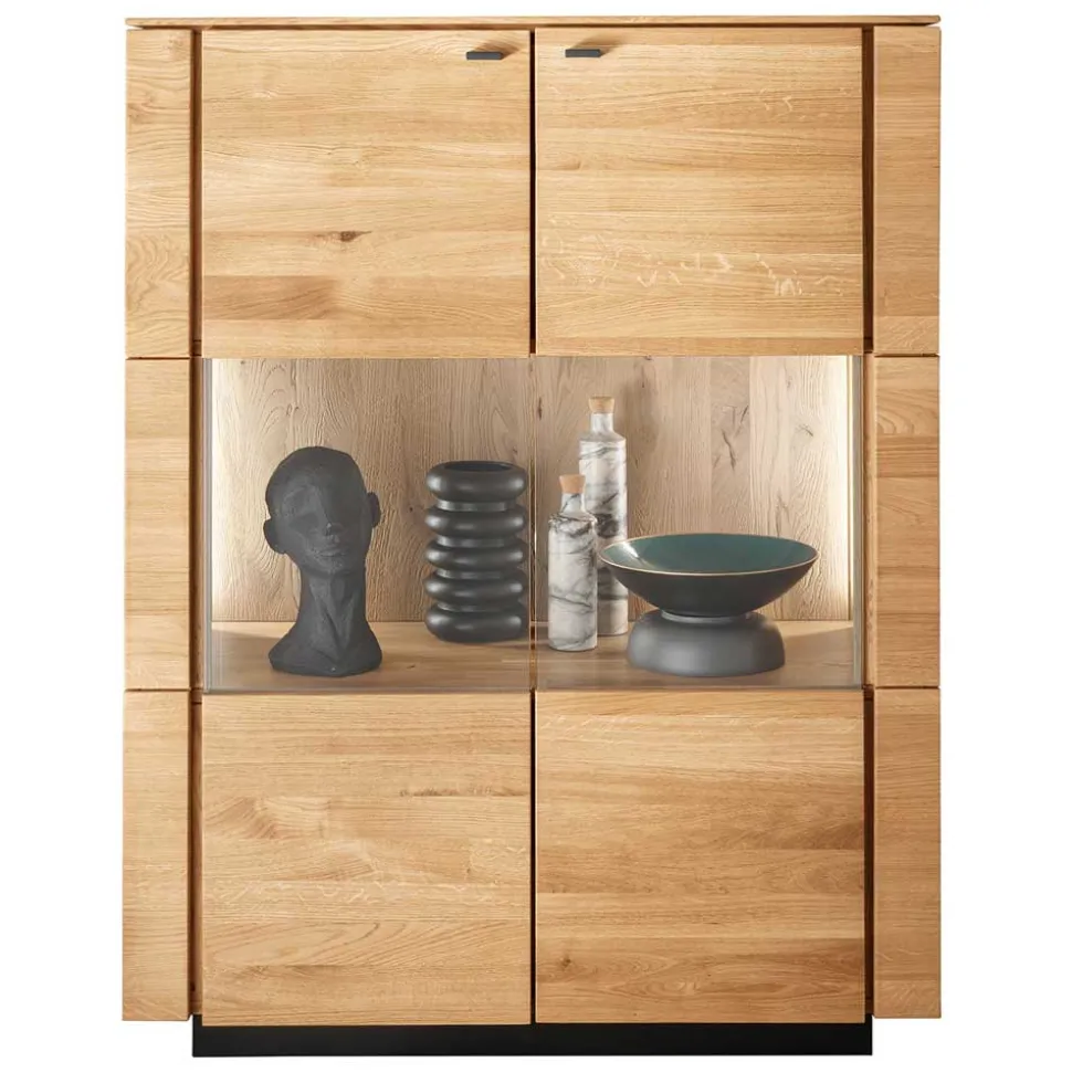 99x127x42 cm Wildeiche Highboard mit Rauchglas Einsätzen - Cibao