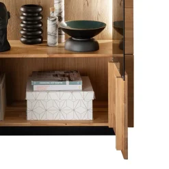 99x127x42 cm Wildeiche Highboard mit Rauchglas Einsätzen - Cibao